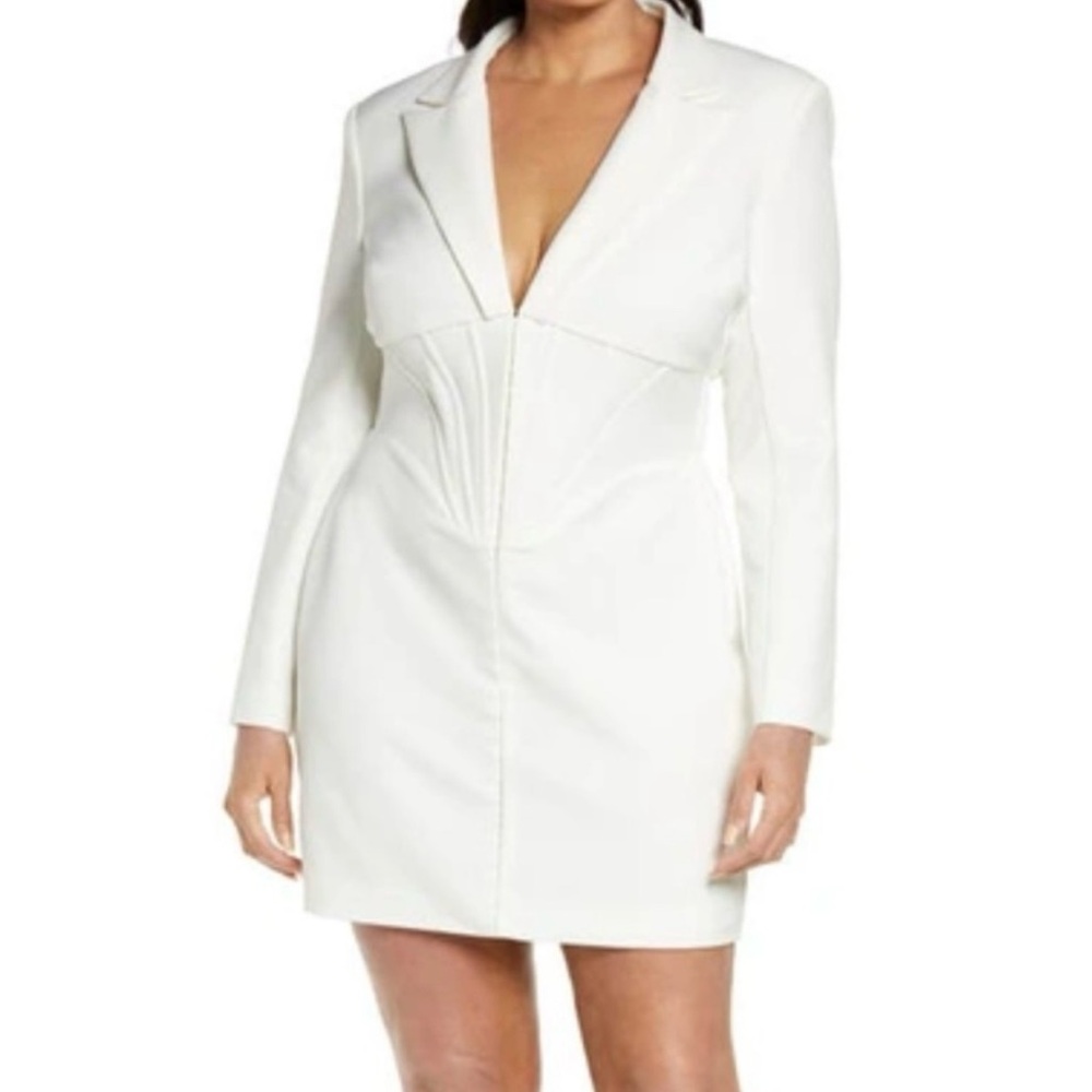 LAVISH ALICE CORSET TUX LONG SLEEVE MINIDRESS IN WHITE SIZE M
